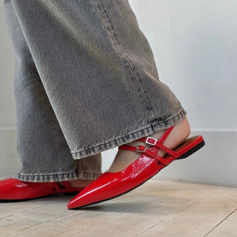 VAGABOND - HERMINE SLINGBACK FLAT IN RED PATENT LEATHER