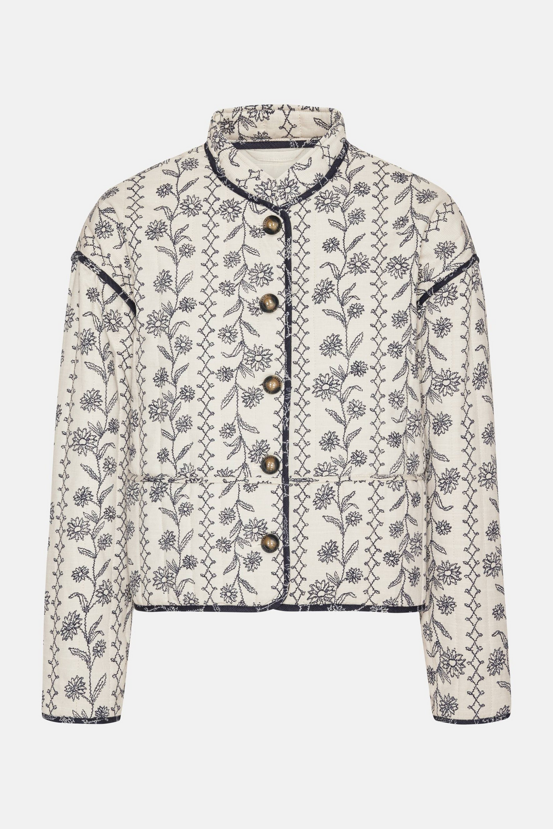 ILSE JACOBSEN - SHORT PADDED JACKET IN WHITE WILDFLOWER OTTOMA QUILT