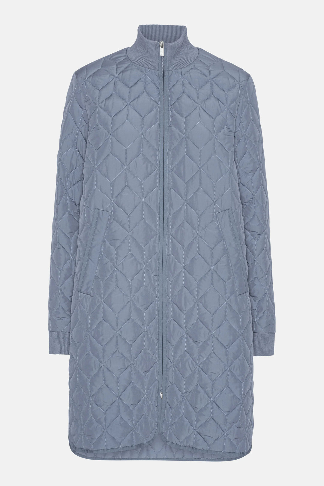 ILSE JACOBSEN - LONG PADDED QUILTED COAT IN BLUE GREY ART06