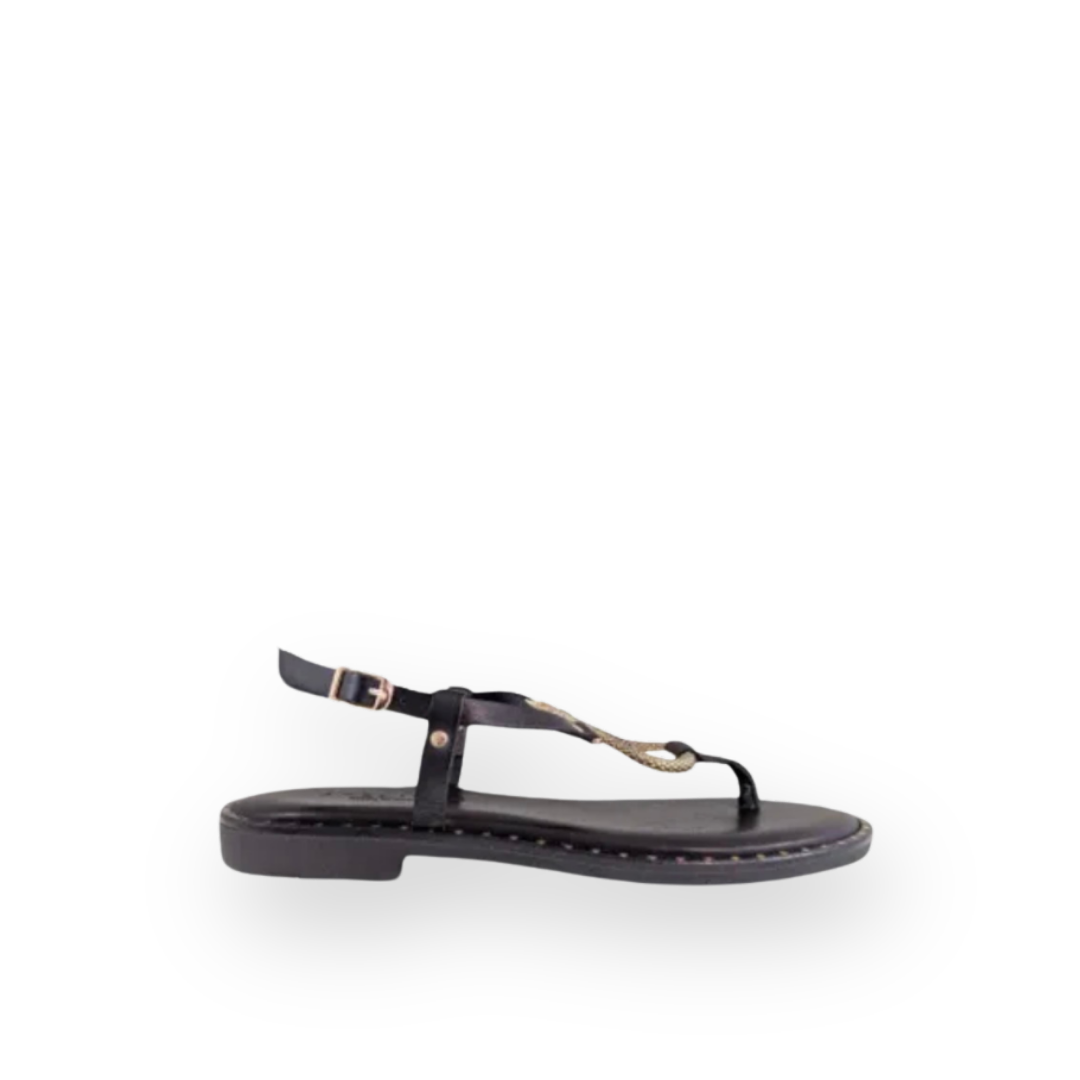 ATELIERS - BIBA SNAKE THONG SANDAL IN BLACK LEATHER