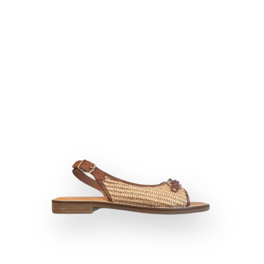 ATELIERS - BEATRICE SLINGBACK SANDAL IN TAN LEATHER/RAFFIA