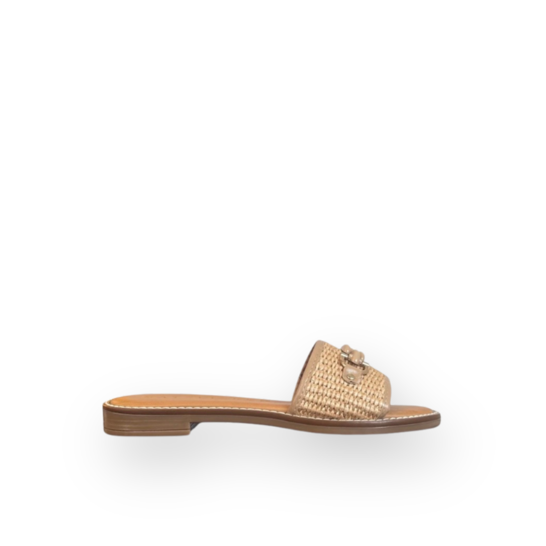 ATELIERS - BEA SLIDE SANDAL IN BEIGE LEATHER/RAFFIA