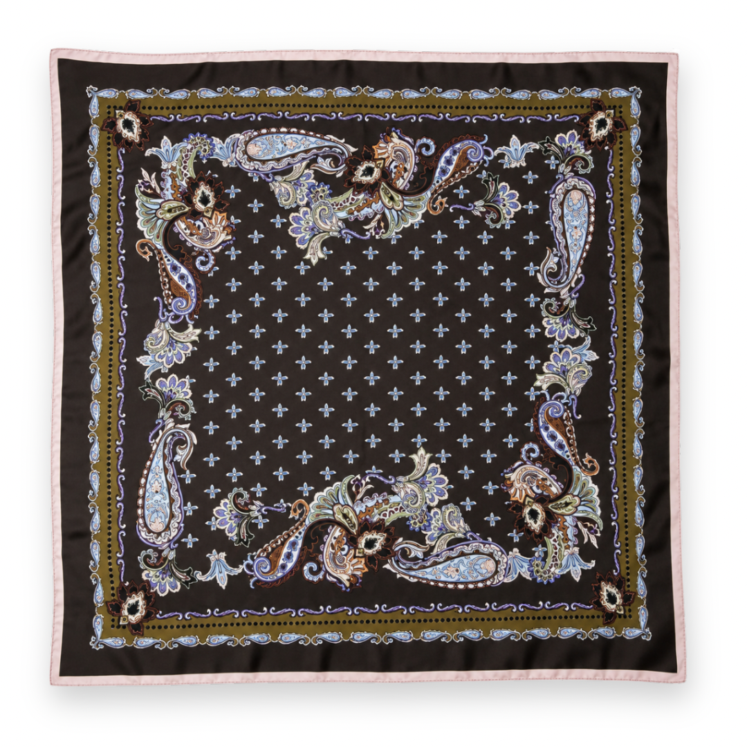 PALM PALM - EMMA LARGE SQUARE SCARF IN DARK BROWN MULTI SILK