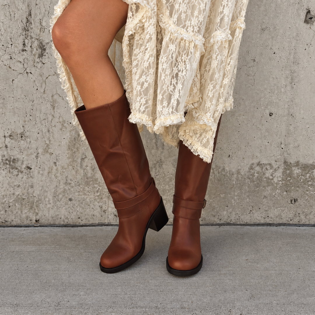 BUENO - ZARA TALL BOOT IN TOBACCO BROWN LEATHER