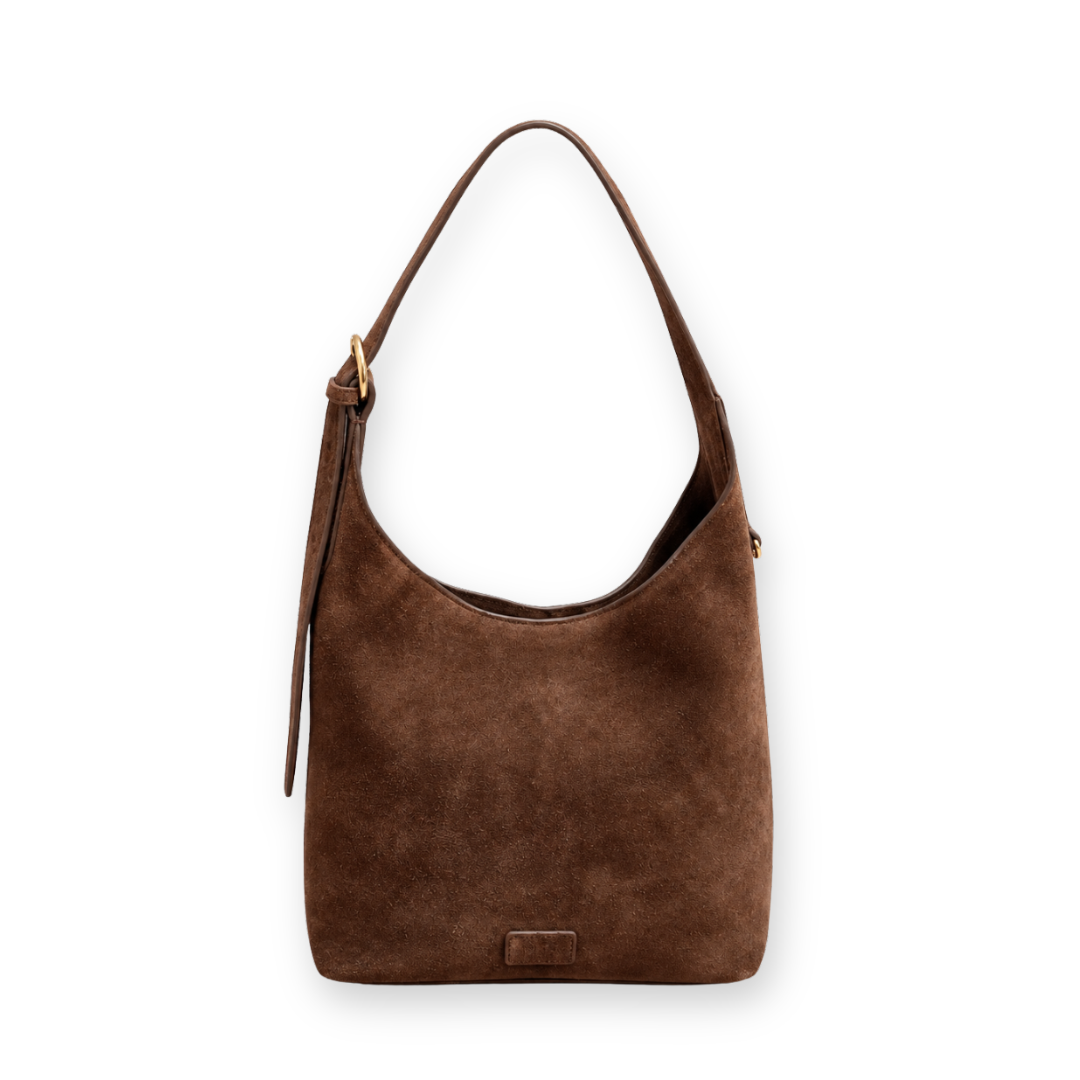 RISA - CLAUDE SHOULDER BAG IN CHOCOLATE BROWN SUEDE