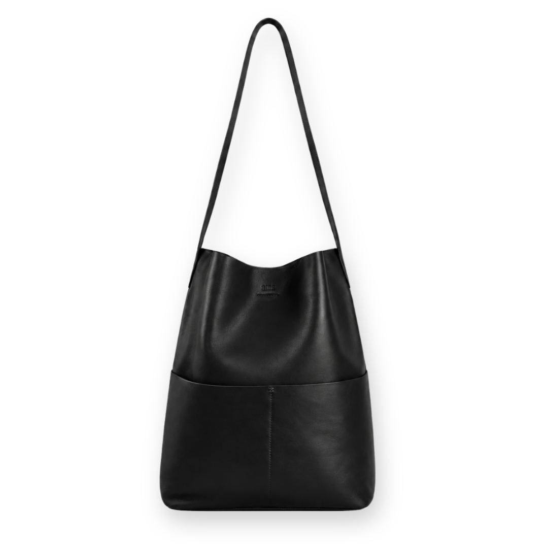 RISA - LILA POCKET TOTE BAG IN BLACK LEATHER