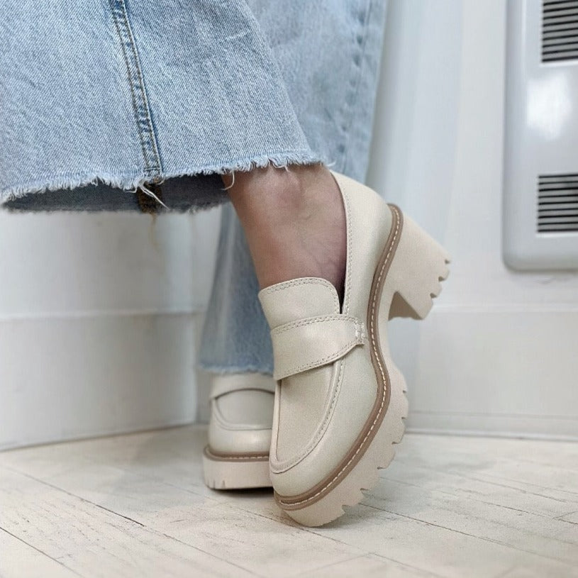 DOLCE VITA - HALONA HEELED LOAFER IN IVORY LEATHER