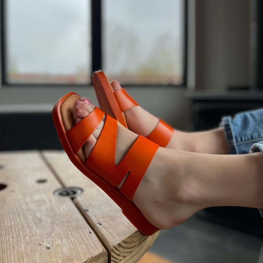 DAVID TYLER - JORDANA SLIDE IN ORANGE LEATHER