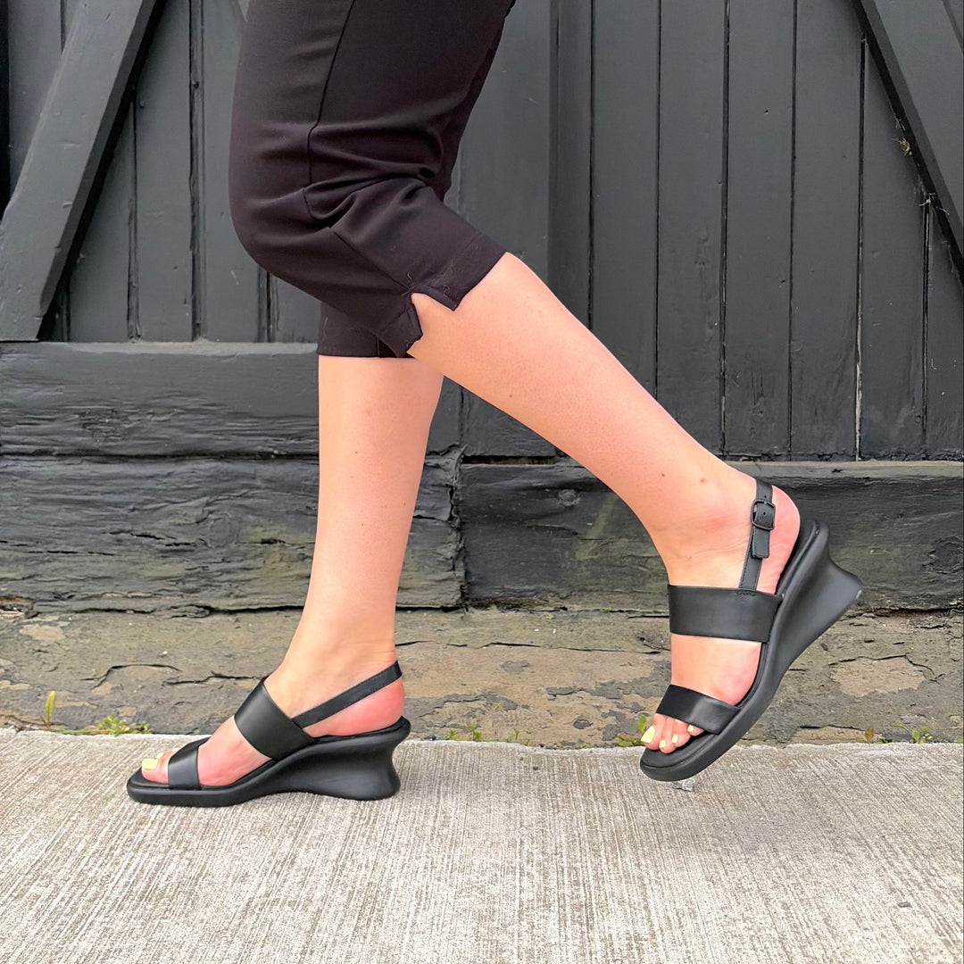 CAMPER - LOUISE WEDGE SANDAL K201915-001 IN BLACK LEATHER