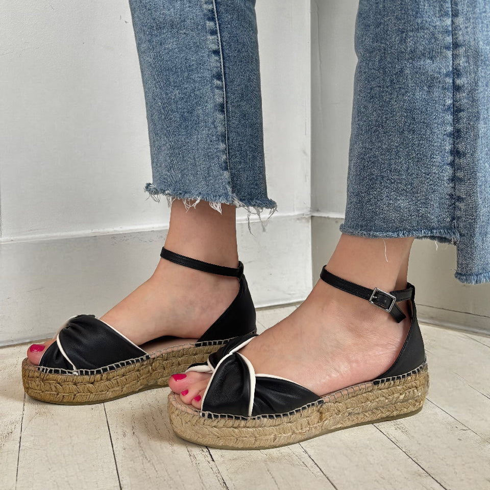 ATELIERS - MAYA PLATFORM SANDAL IN BLACK/OFF WHITE LEATHER