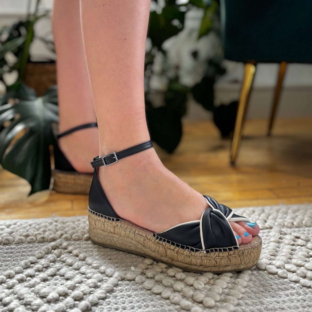 ATELIERS - MAYA PLATFORM SANDAL IN BLACK/OFF WHITE LEATHER