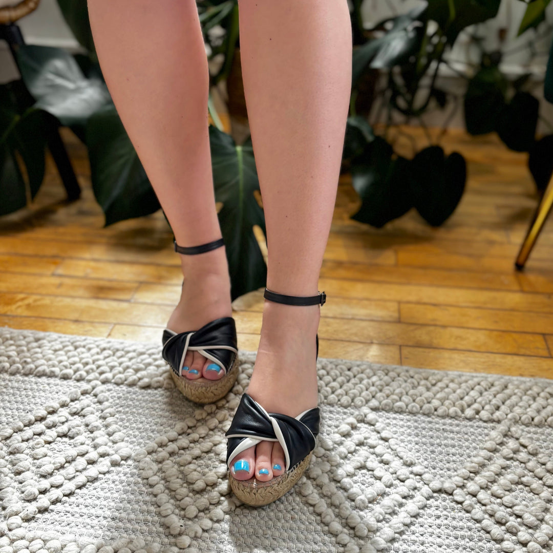 ATELIERS - MAYA PLATFORM SANDAL IN BLACK/OFF WHITE LEATHER