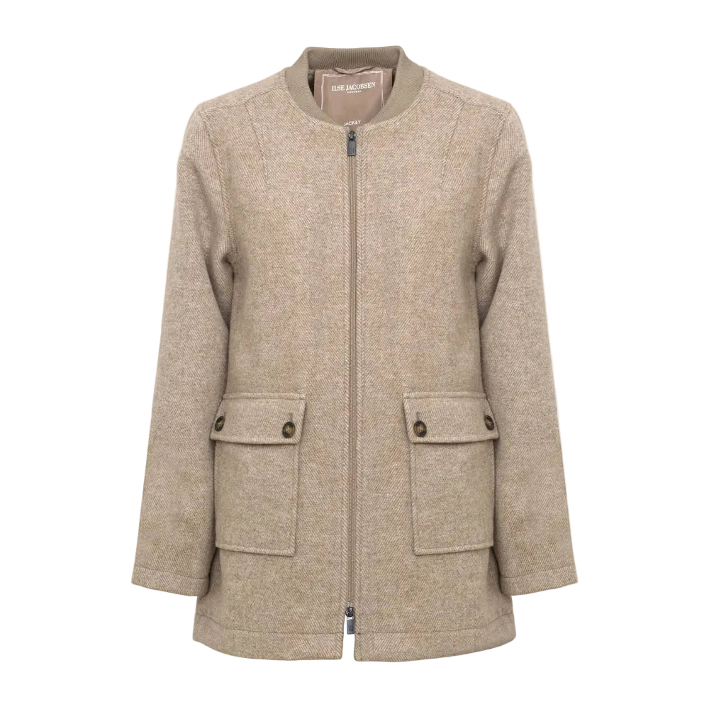 ILSE JACOBSEN - MID-LENGHT ZIP JACKET MELTON02IN GREIGE TWEED