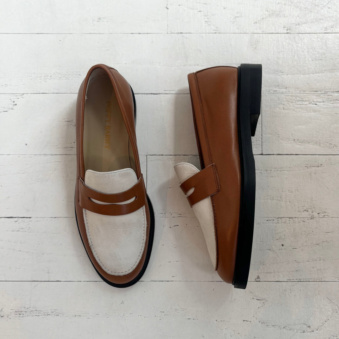 POPPY BARLEY - MILAN LOAFER IN BRANDY/CREAM LEATHER
