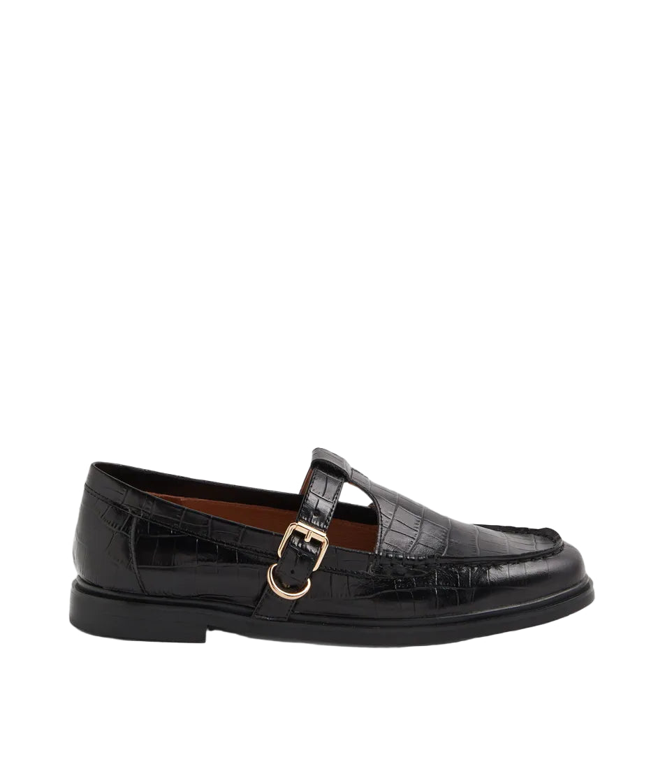 MOLLINI - GAHLA FLAT IN BLACK SHINE CROC LEATHER