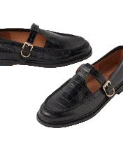 MOLLINI - GAHLA FLAT IN BLACK SHINE CROC LEATHER