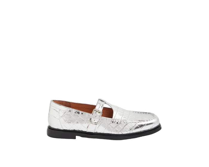 MOLLINI - GAHLA FLAT IN SILVER SHINE CROCO LEATHER