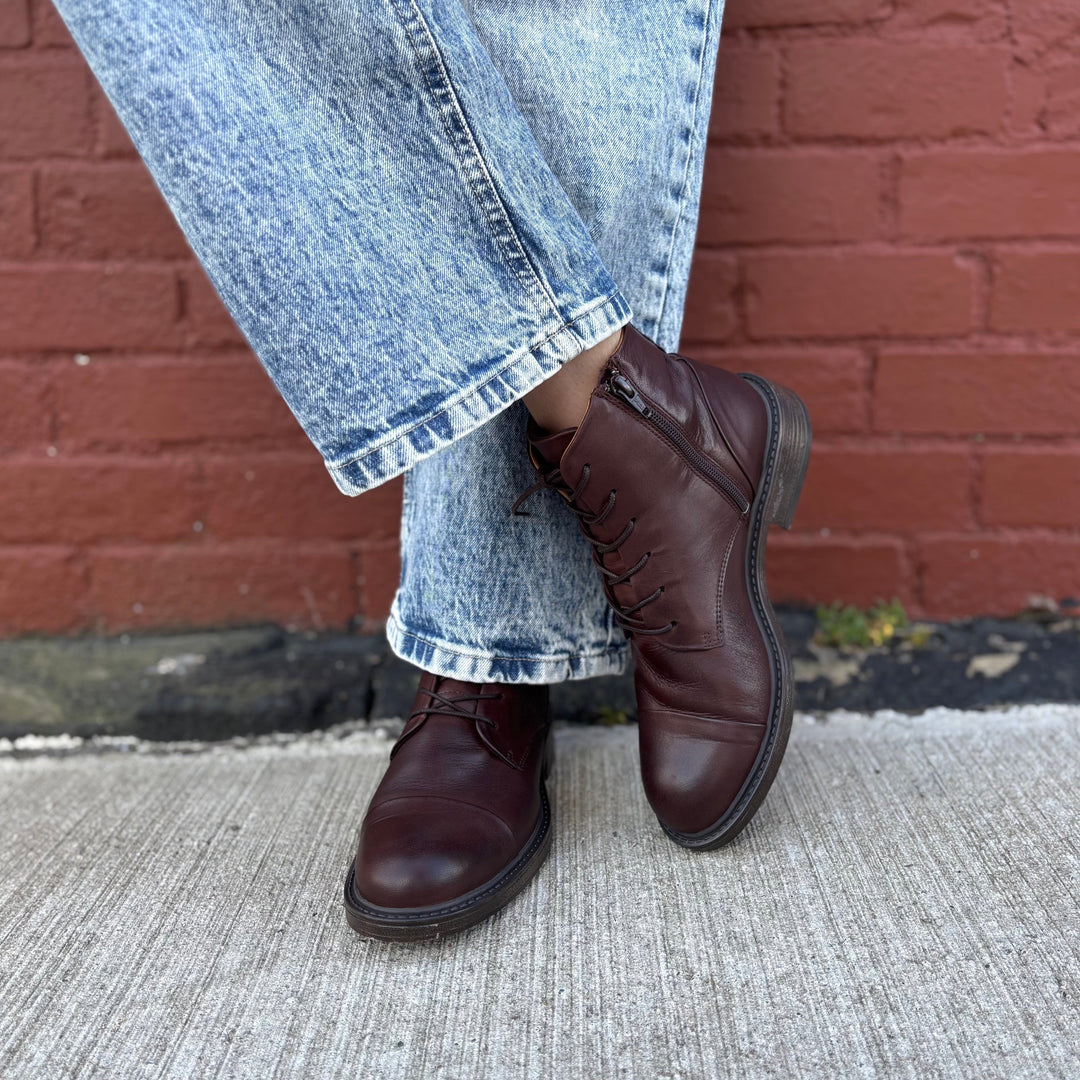 MIZ MOOZ - MYSTERY LACE UP BOOTIE IN BROWN LEATHER