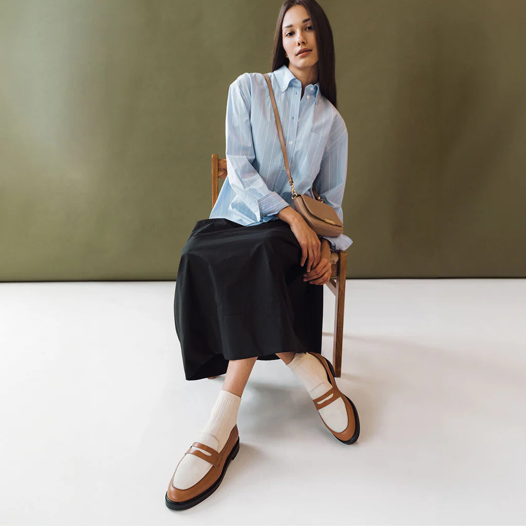 POPPY BARLEY - MILAN LOAFER IN BRANDY/CREAM LEATHER