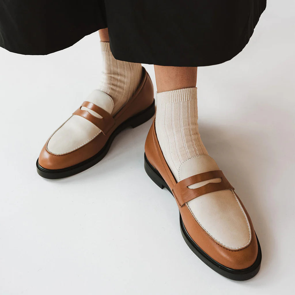 POPPY BARLEY - MILAN LOAFER IN BRANDY/CREAM LEATHER