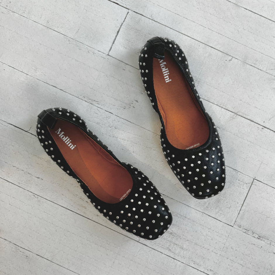 MOLLINI - NARN STUDDED FLAT IN BLACK LEATHER
