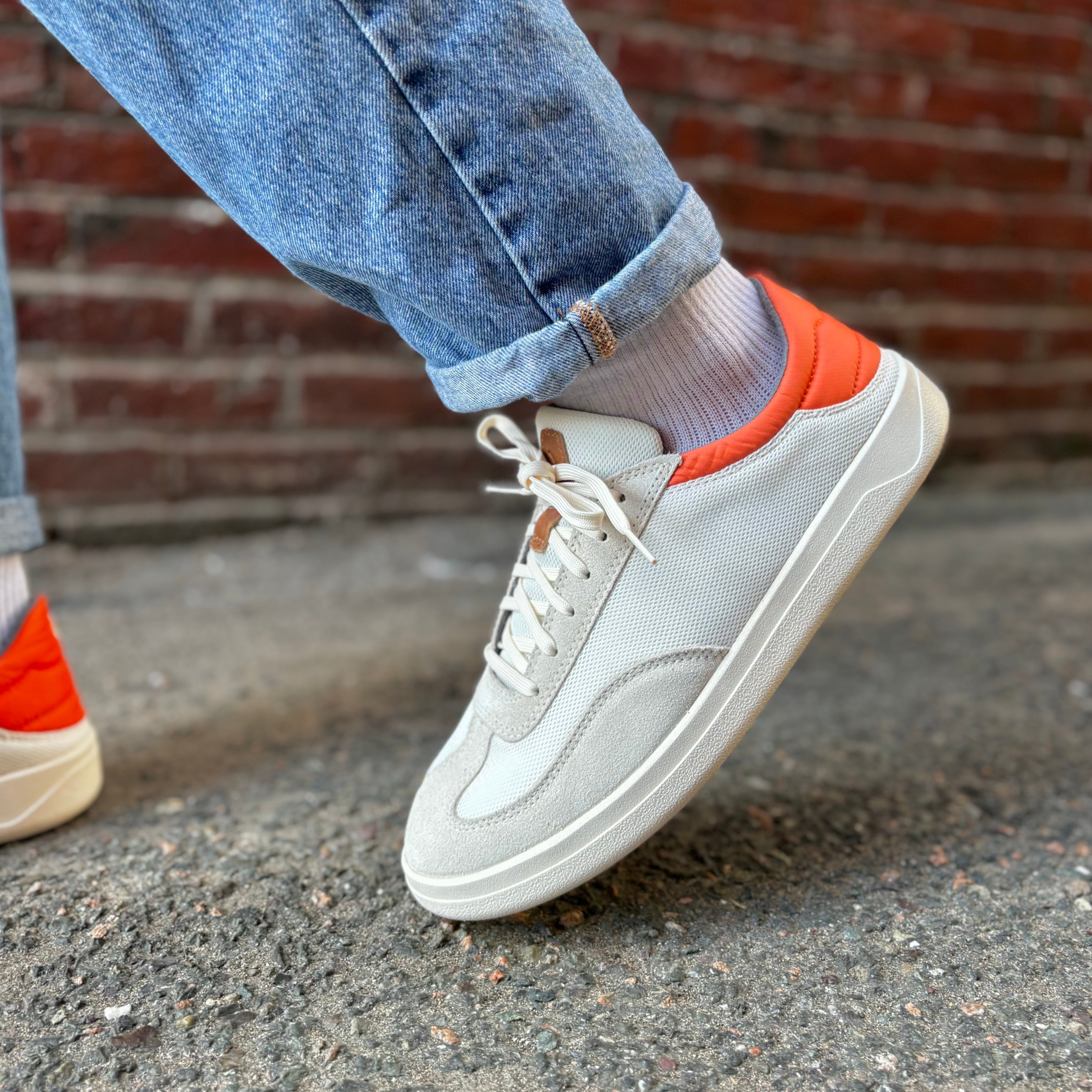 OLUKAI - PUNINI SNEAKER IN OFF WHITE/MOLTEN ORANGE TEXTILE – the