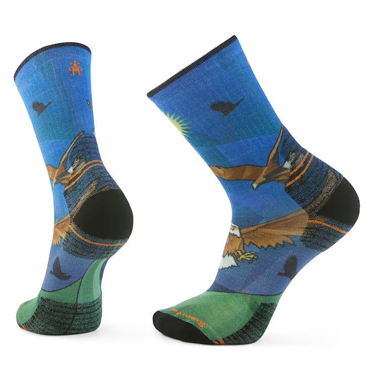SMARTWOOL - HIKE TARGETED CUSHION EAGLE PRINT CREW SOCK IN LAGUNA BLUE