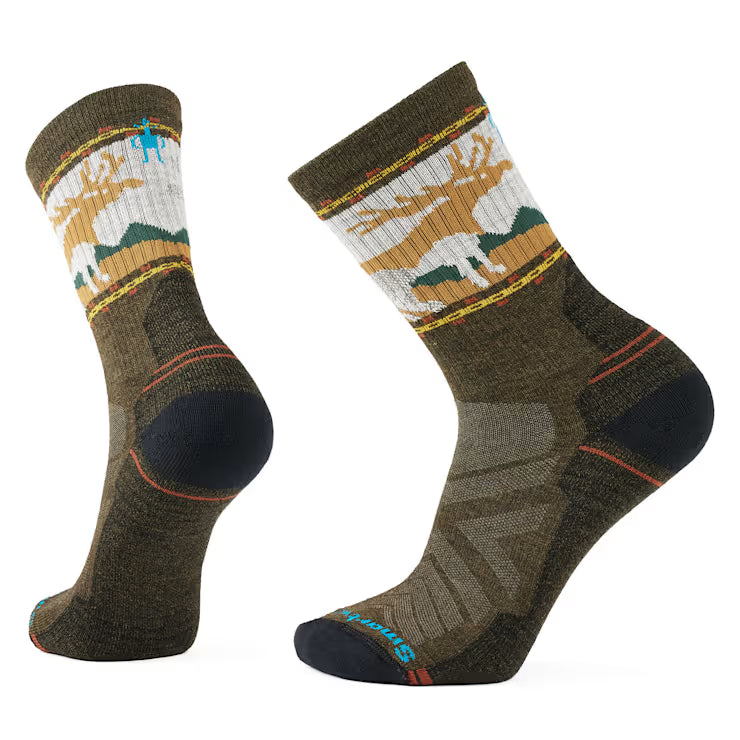 SMARTWOOL - HIKE TARGETED CUSHION MOUNTAIN MOOSE PRINT IN MILITARY GREEN