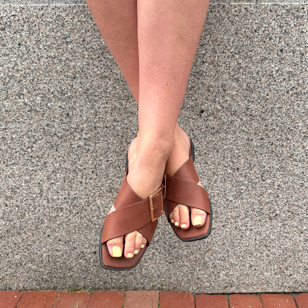 MOLLINI - SEANNA SLIDE SANDAL IN WALNUT BROWN LEATHER