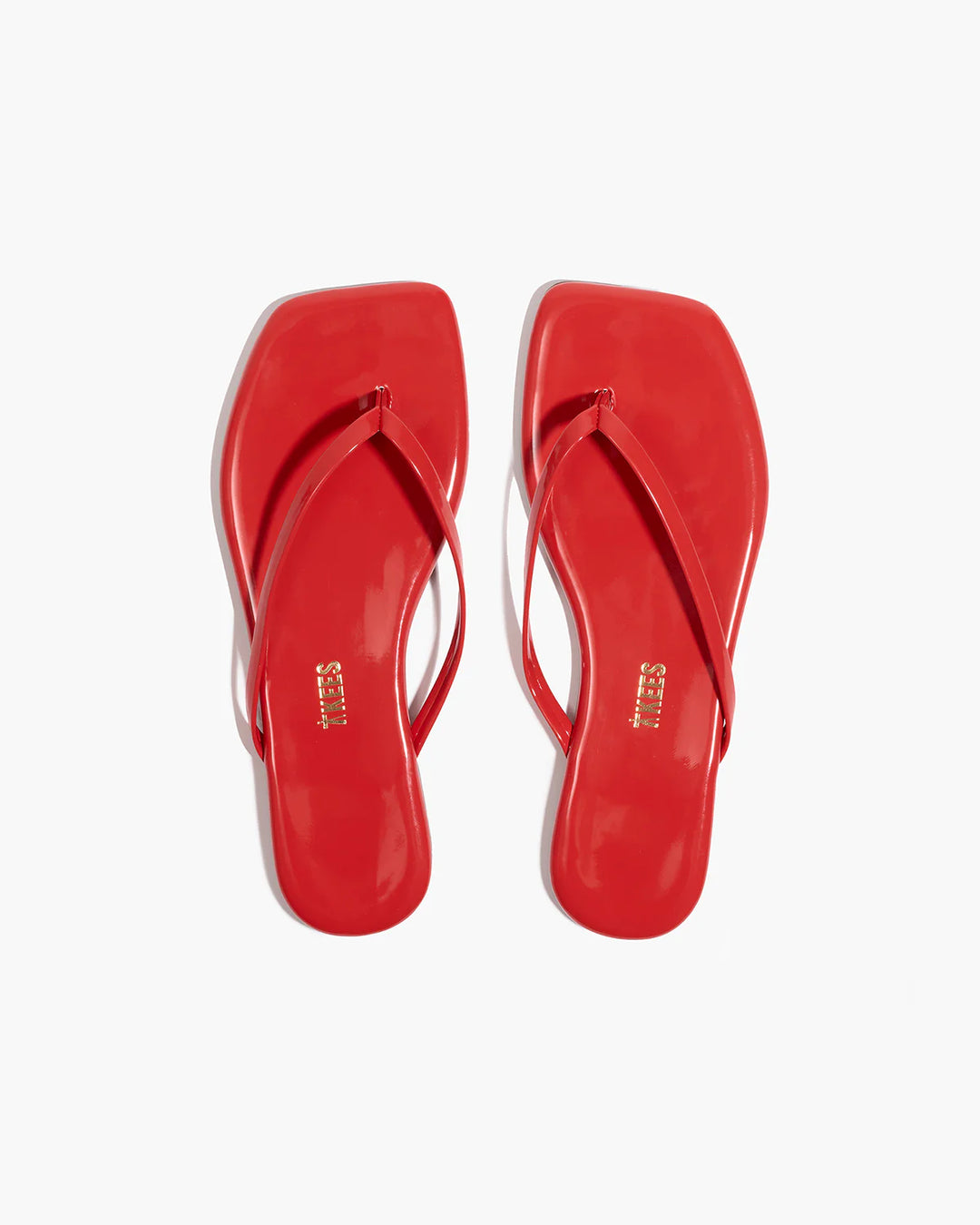 TKEES - LILY SQUARE TOE THONG SANDAL IN RED GLOSS LEATHER