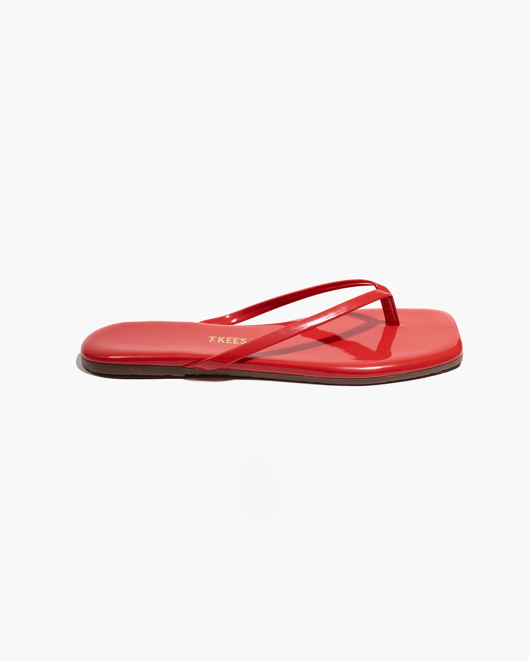 TKEES - LILY SQUARE TOE THONG SANDAL IN RED GLOSS LEATHER