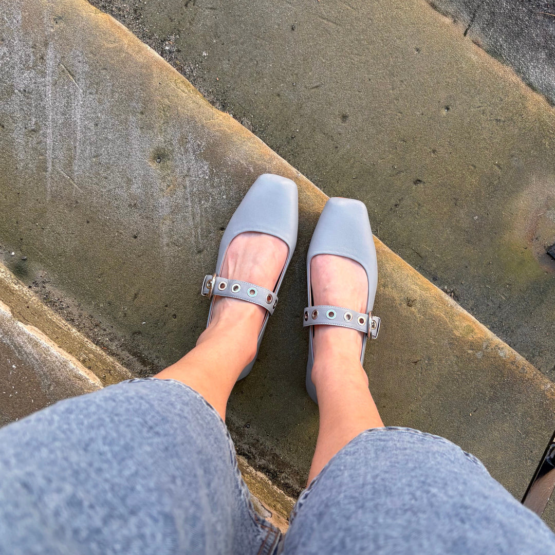 MOLLINI - TAIMER MARY-JANE FLAT IN STEEL LEATHER