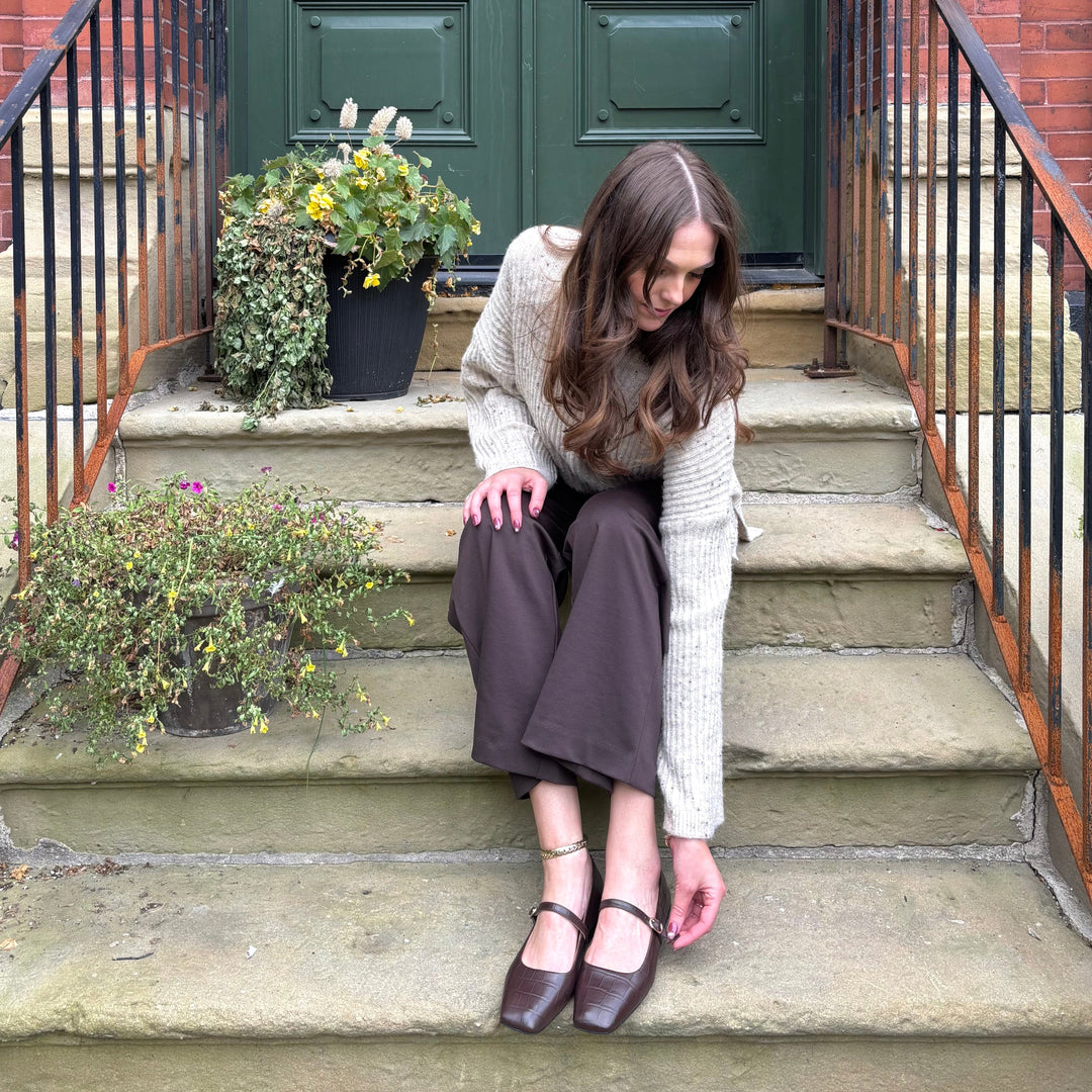 MOLLINI - TOKENA MARY-JANE FLAT IN BROWN CROCO LEATHER