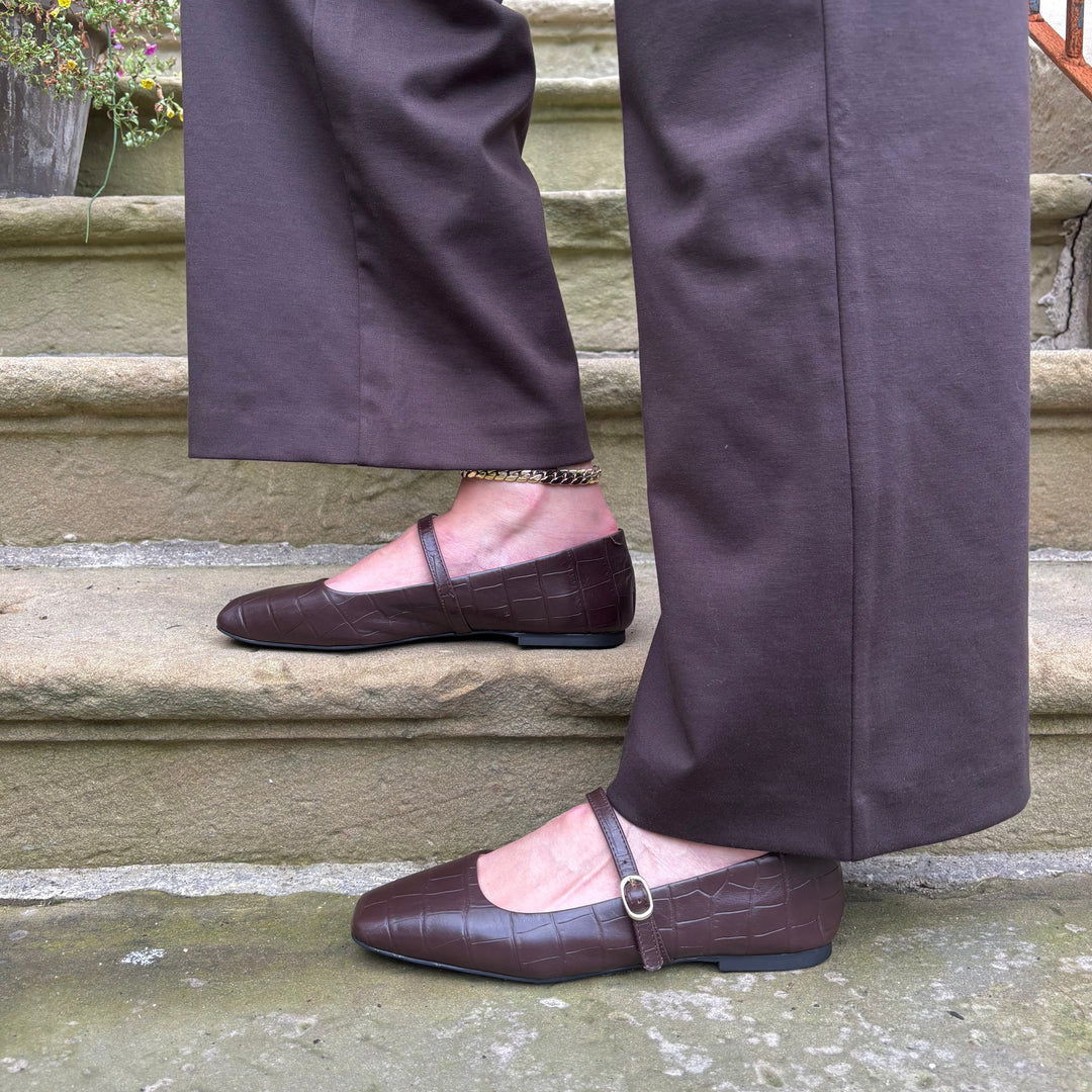 MOLLINI - TOKENA MARY-JANE FLAT IN BROWN CROCO LEATHER