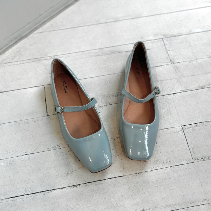 MOLLINI - TOKENA MARY-JANE FLAT IN PALE BLUE PATENT LEATHER