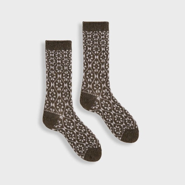 LISA B. - WOMEN'S ASTER FLOWER WOOL CREW IN OLIVE CASHMERE