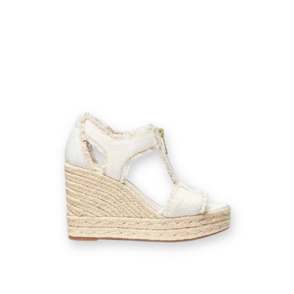 MICKAEL KORS BERKLEY ESPADRILLE WEDGE SANDAL IN WHITE DENIM