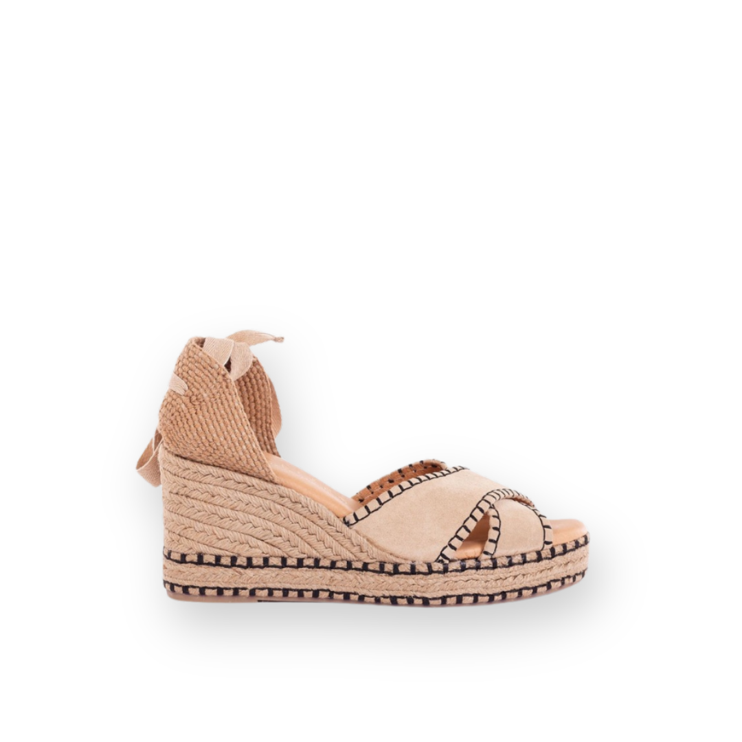 ATELIERS - PALMA ESPADRILLE WEDGE SANDAL IN TAN LEATHER