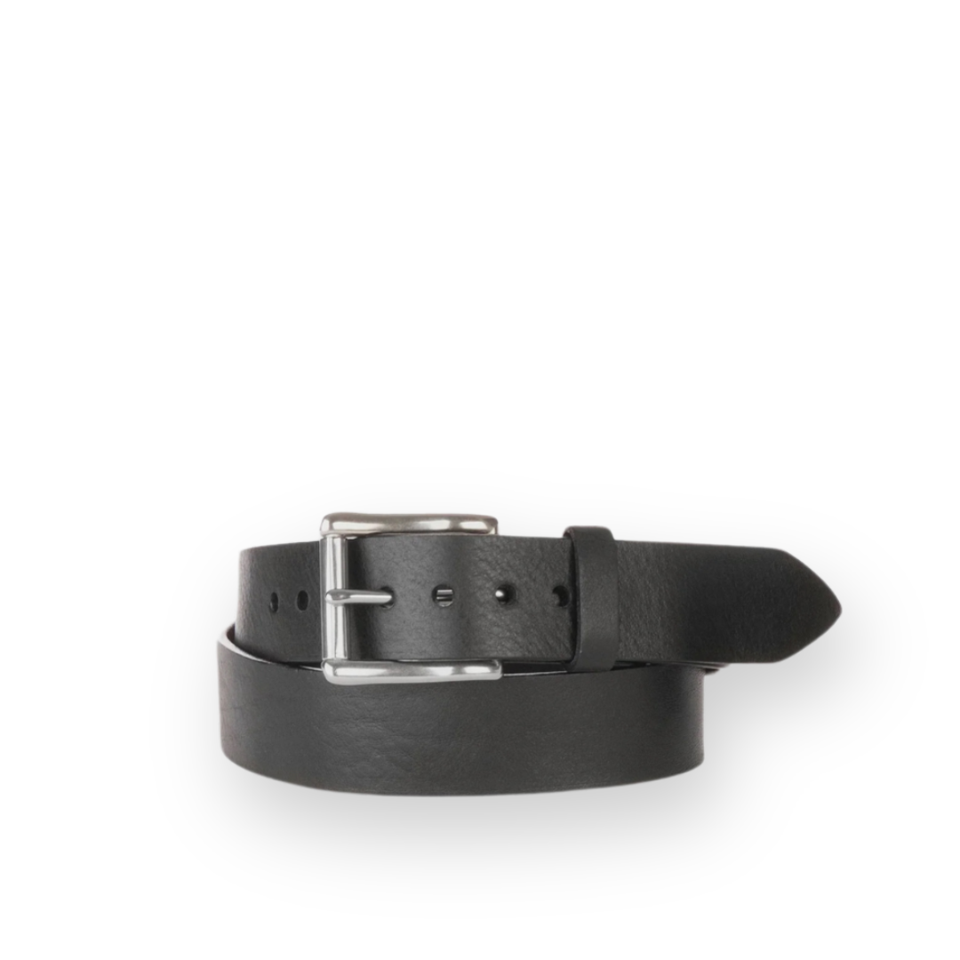 BRAVE LEATHER - MEN'S CLASSIC LEATHER BELT IN BLACK LEATHER/SILVER HARDWARE