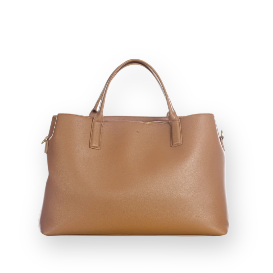 ELA HANDBAGS - WORKBAG TOTE IN KAHAKI VEGAN LEATHER
