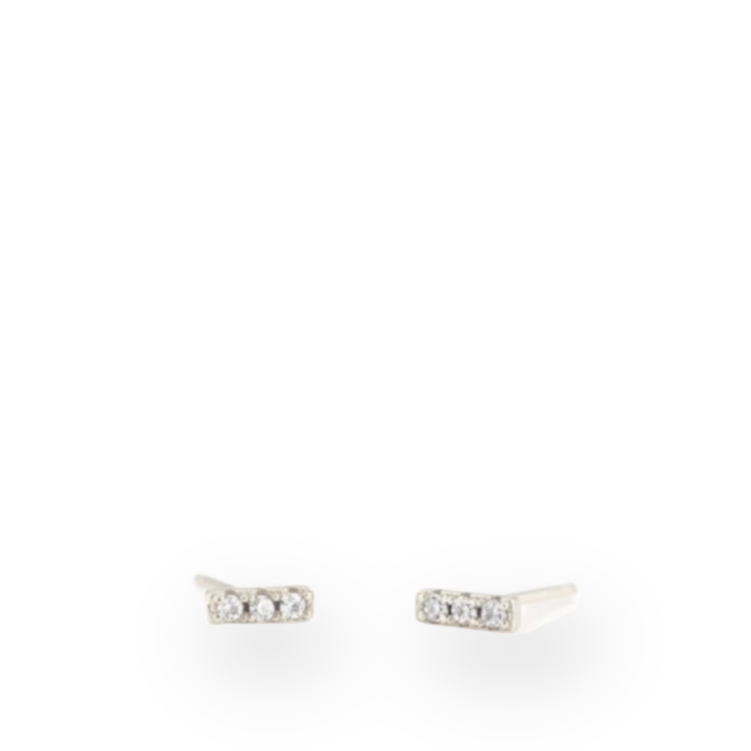 KRIS NATIONS - BAR DASH PAVE STUD EARRINGS IN SILVER
