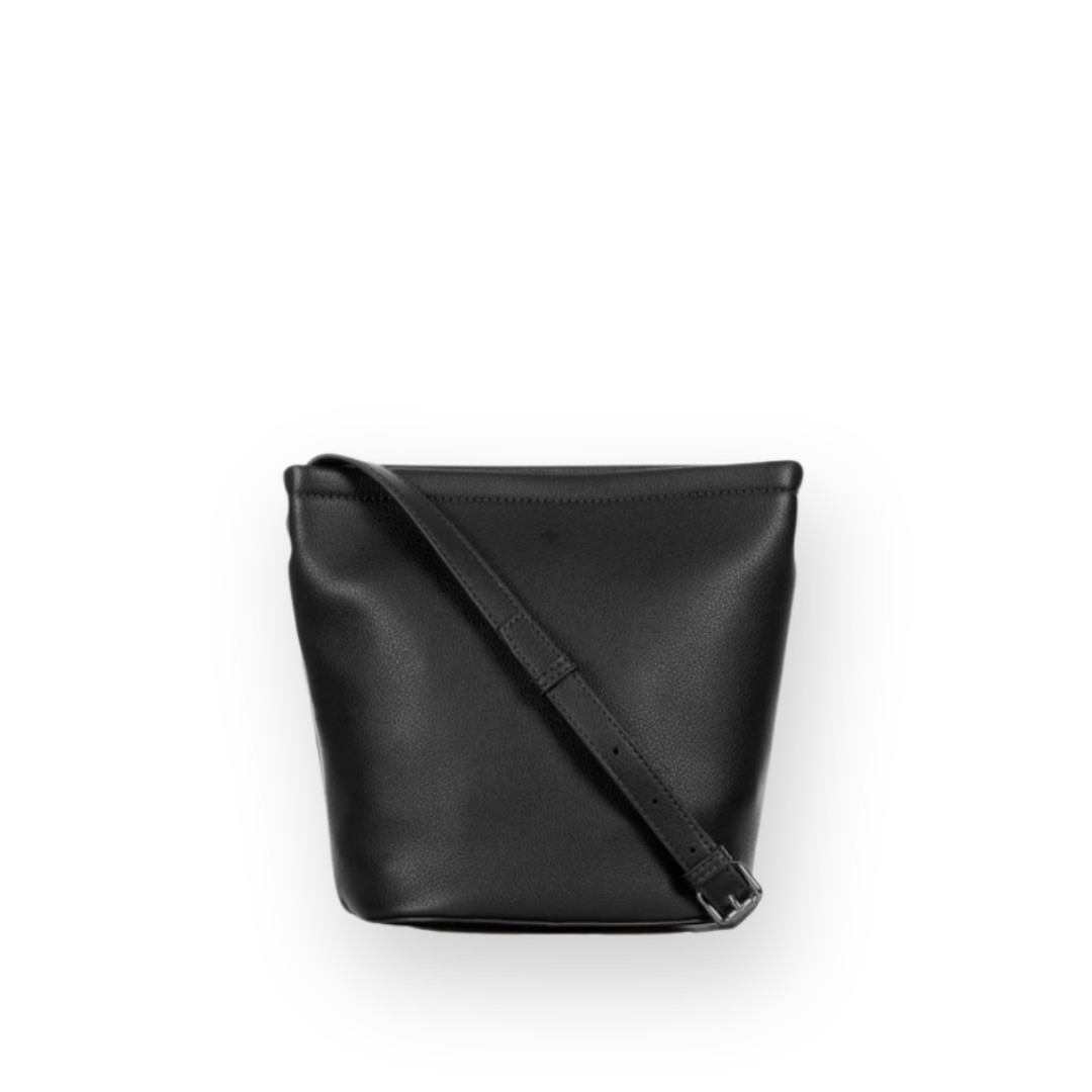 ELA HANDBAGS - MINI MIA BUCKET BAG IN BLACK PEBBLED VEGAN LEATHER