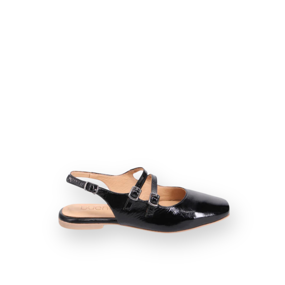 BUENO - ESTELLA SLINGBACK FLAT IN BLACK PATENT LEATHER