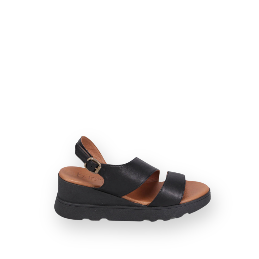 BUENO - GIANNA WEDGE SLINGBACK SANDAL IN BLACK LEATHER