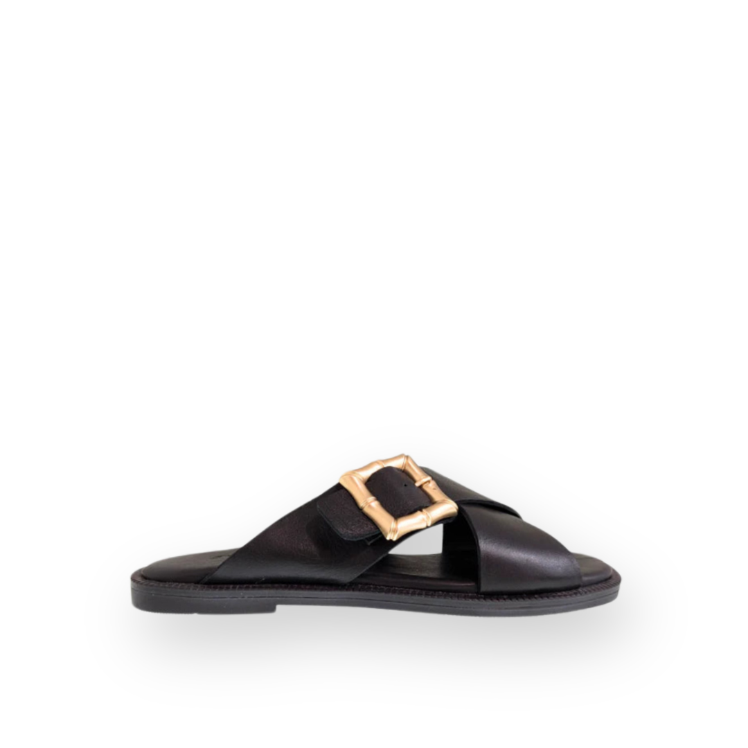 ATELIERS - BELLA SLIDE SANDAL IN BLACK LEATHER