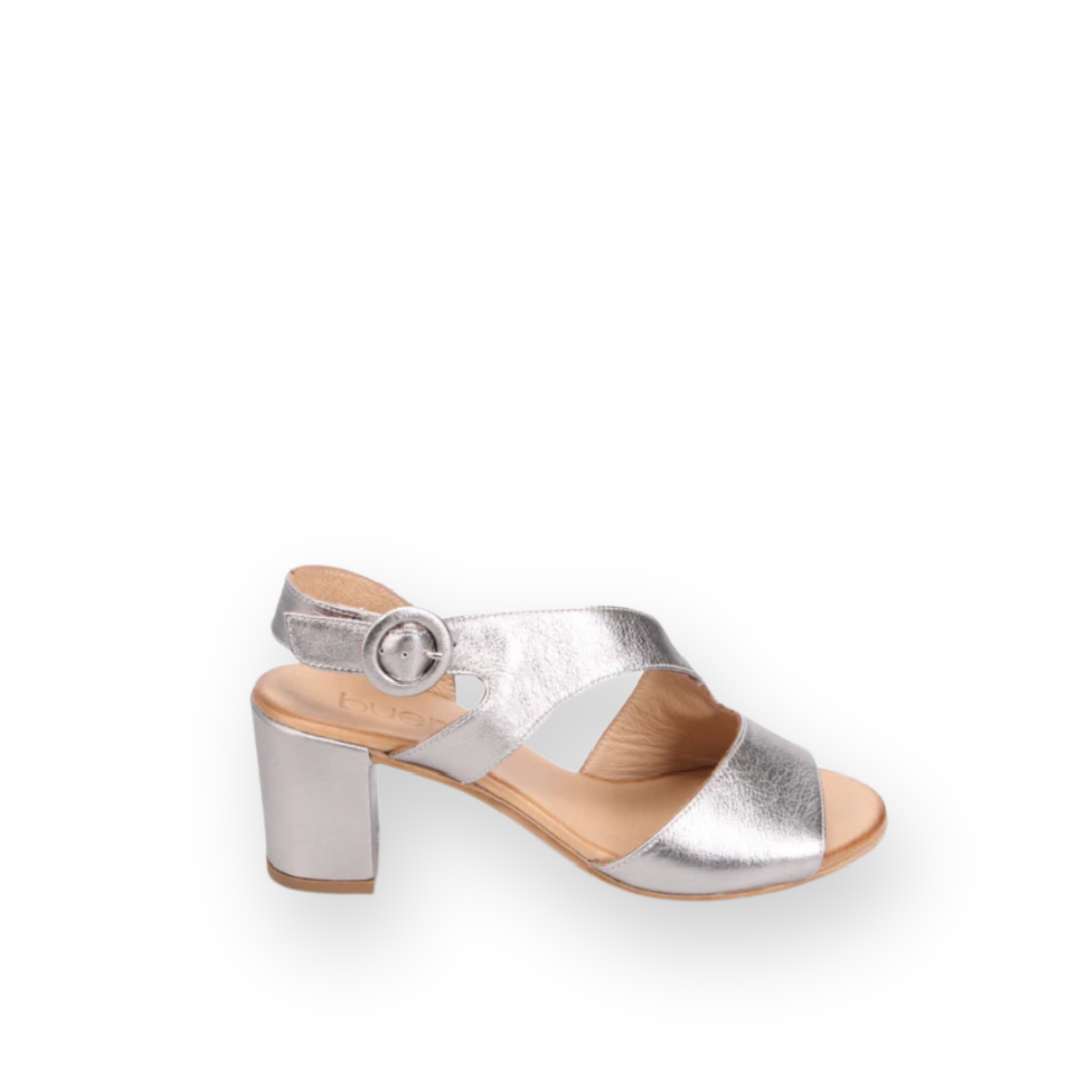 BUENO - NYOMI HEELED SANDAL IN METALIC SILVER LEATHER