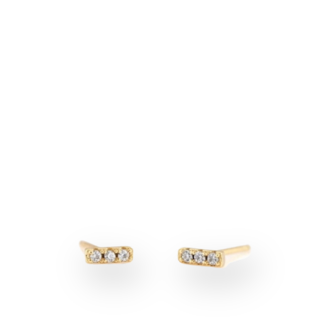 KRIS NATIONS - BAR DASH PAVE STUD EARRINGS IN GOLD
