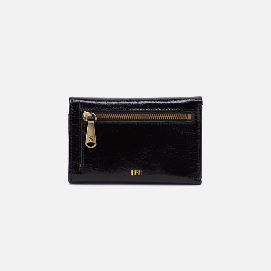HOBO - JILL TRIFOLD WALLET IN BLACK POLISHED LEATHER