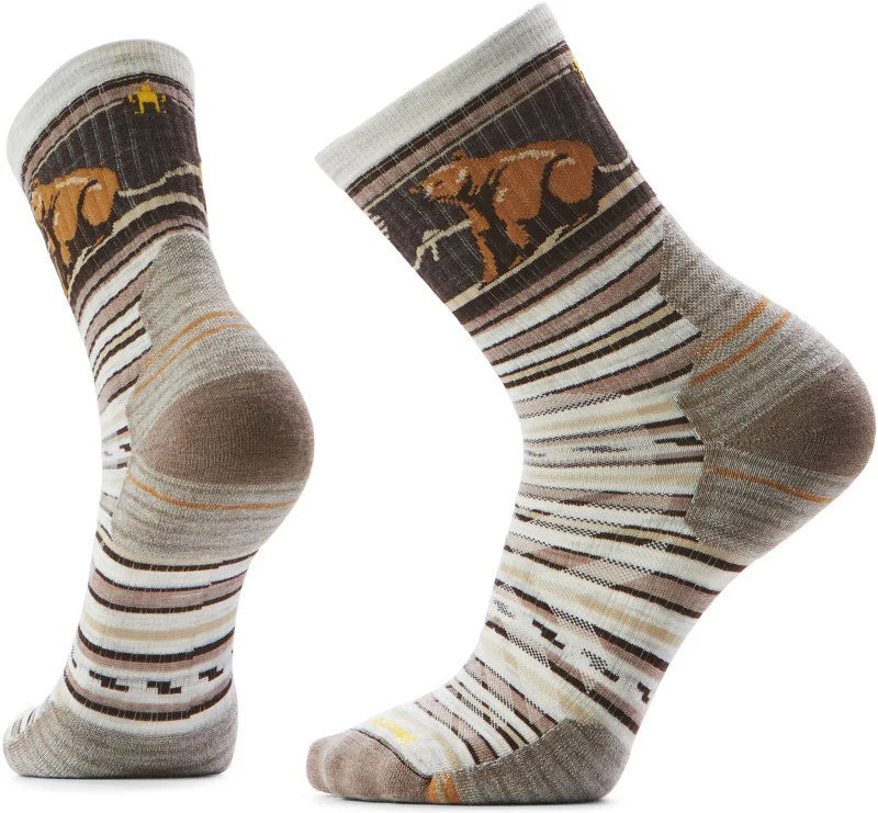 SMARTWOOL - HIKE TARGETED CUSHION BEAR STRIPE MID CREW SOCK IN ASH