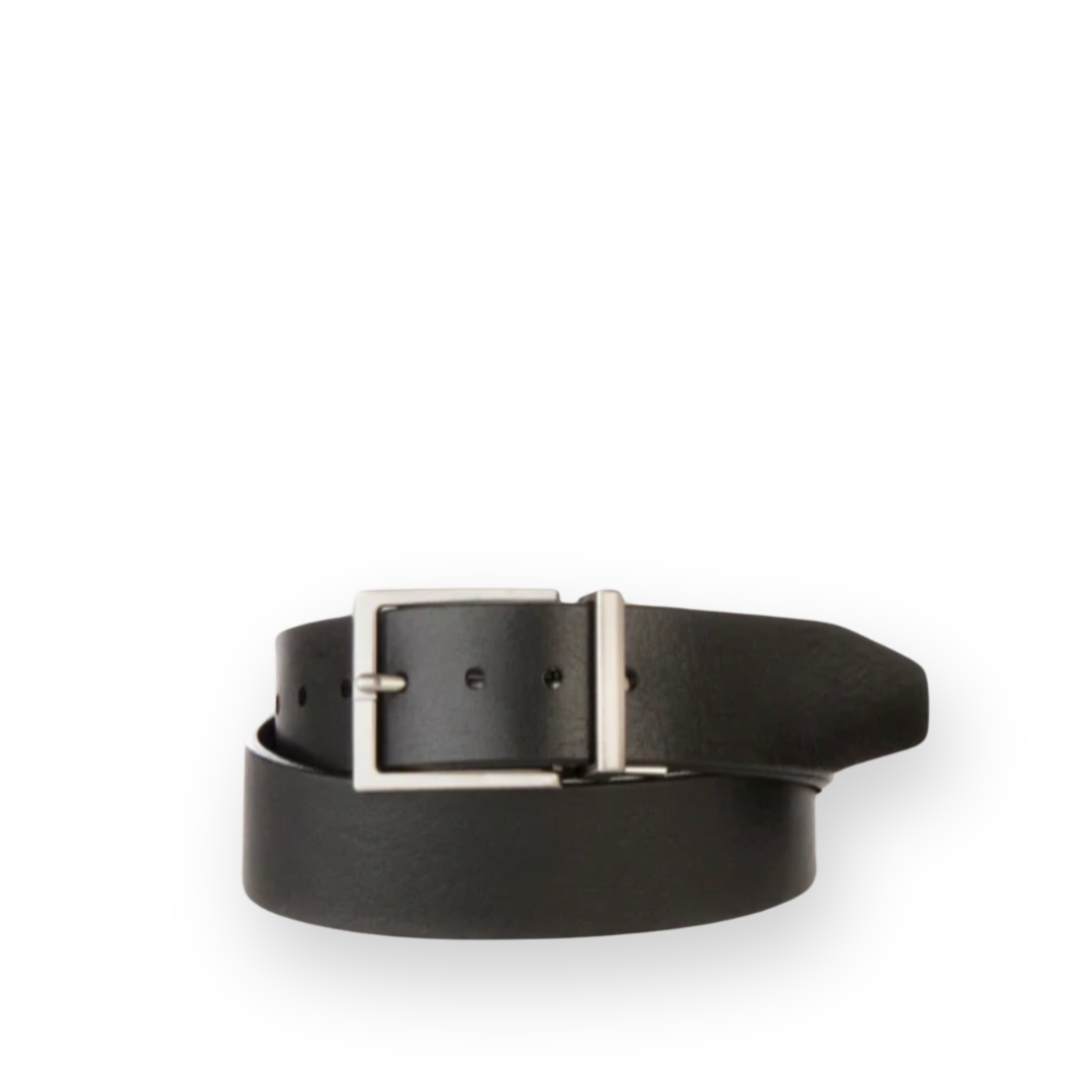 BRAVE LEATHER - MEN'S NATHAN REVERSIBLE LEATHER BELT IN BLACK & BROWN/SILVER